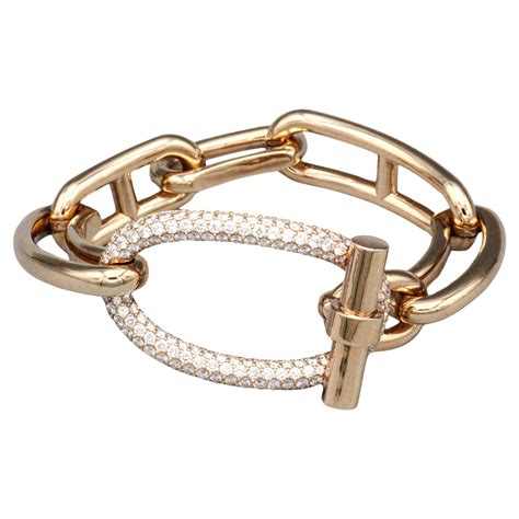 Hermes Filet D'or Diamond Rose Gold Bracelet at .